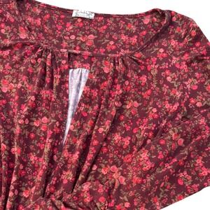 Intimately Free People Floral Gathered Neck Long  Bodysuit Burgundy Pink Small S